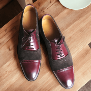 Handmade Men's Brown Burgundy Cap Toe Leather Suede Shoes, Men Designer Shoes