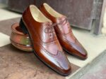 Handmade Men's Brown Wing Tip Brogue Leather Dress Shoes, Leather Shoes