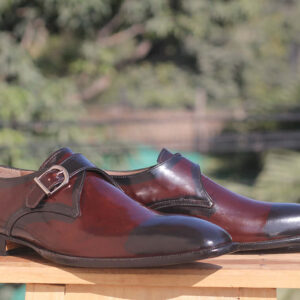 Handmade Men's Burgundy Black Monk Shoes, Men's Leather Shoes