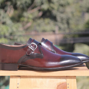 Handmade Men's Burgundy Black Monk Shoes, Men's Leather Shoes