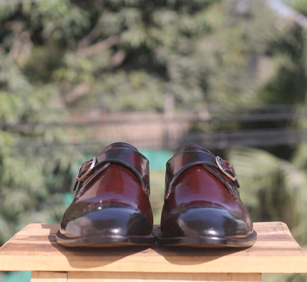 Handmade Men's Burgundy Black Monk Shoes, Men's Leather Shoes