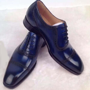 Handmade Men's Cap Toe Shoes, Men's Blue Lace Up Leather Shoes