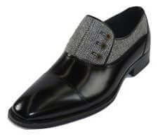 Handmade Men's Casual Shoes, Men's Black Leather & Tweed Cap Toe Button Casual Shoes.