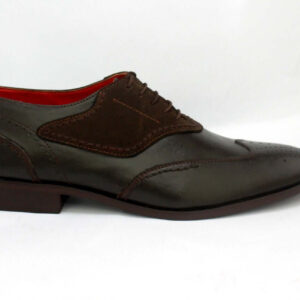 Handmade Men's Casual Shoes, Men's Brown Color Leather & Suede Wing Tip Lace Up Casual Shoes.