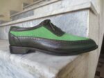 Handmade Men's Casual Shoes, Men's Green Brown Leather & Suede Lace Up Casual Shoes.