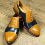 Handmade Men's Casual Shoes, Men's Tan Brown Black Leather Cap toe Lace Up Shoes