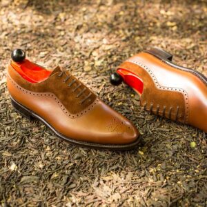 Handmade Men's Casual Shoes, Men's Tan Brown Color Leather & Suede Lace Up Casual Shoes.