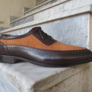 Handmade Men's Casual Shoes, Men's Tan Brown Leather & Suede Lace Up Casual Shoes.