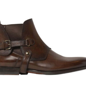 Handmade Men's Chelsea Upper Strap detail Leather Boots, Buckle detail Boots