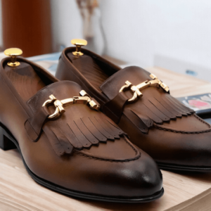 Handmade Dark Brown Fringe Horse bit Style Real Leather Shoes, Men's Loafer Shoes