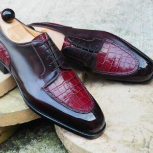 Men's Derby Lace Up Crocodile Texture Leather Round Toe Dress Shoes