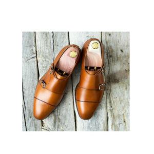 Men's Double Monk Strap Dress Shoes, Real Leather Shoes