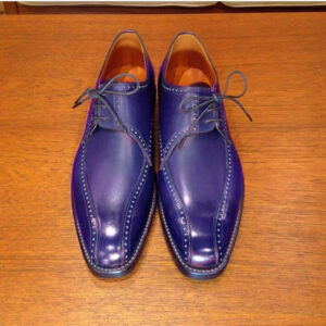 Handmade Men's Fashion Shoes, Men's Blue Leather lace Up Fashion Shoes.