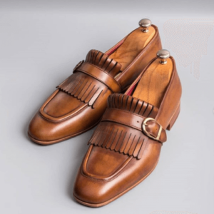 Men's Fringes Monk Strap Square Toe Dress Shoes, Real Leather Shoes