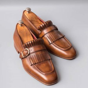 Men's Fringes Monk Strap Square Toe Dress Shoes, Real Leather Shoes