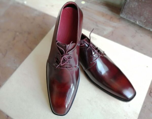 Handmade Men's Lace Up Derby Shoes, Men's Burgundy Leather Stylish Shoes