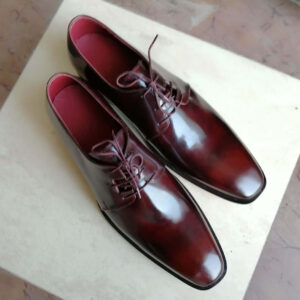 Handmade Men's Lace Up Derby Shoes, Men's Burgundy Leather Stylish Shoes