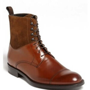 Handmade Men's Leather & suede Boots, Ankle High Lace up Shoes