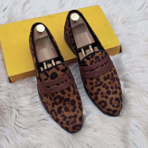 Handmade Men's Leopard Leather Penny Loafer Party Shoes