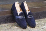 Handmade Men's Loafer Shoes, Men's Navy Blue Suede Loafer Slips Formal Shoes.