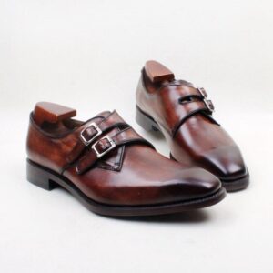 Handmade Men's Loafer Shoes,Men's Two Tone Double Monk Strap Fashion Shoes