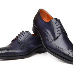 Handmade Men’s Navy Color Leather Shoes, Wing Tip Brogue Dress Lace Up Shoes