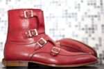 Handmade Men's Pure Leather Forth  Monk Ankle High Boot