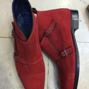 Handmade Men's Red Ankle Boots, Double Monk Strap Suede Boot, Men Formal Boots