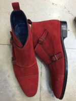 Handmade Men's Red Ankle Boots, Double Monk Strap Suede Boot, Men Formal Boots