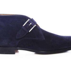 Handmade Men's Suede Navy Blue Leather Chukka Monkstrap Boots