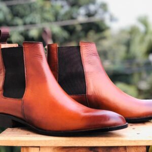 Handmade Men's  Two Tone Ankle Chelsea Leather Boot For Men's