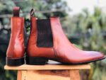 Handmade Men's  Two Tone Ankle Chelsea Leather Boot For Men's