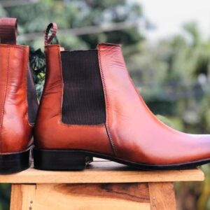 Handmade Men's  Two Tone Ankle Chelsea Leather Boot For Men's