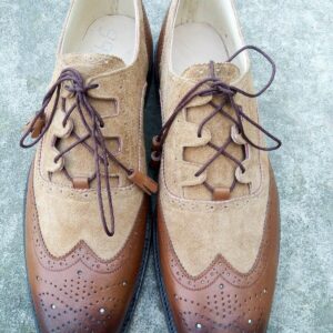 Handmade Men's Two Tone Shoes,Leather and Suede Wing Tip shoes