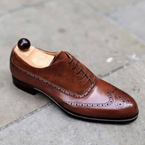 Men's Wing Tip Brogue Round Toe Lace Up Dress Shoes Real Leather Suede