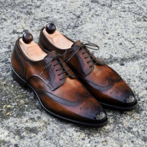 Handmade Men's Wing Tip Shoes, Men's Brown Black Color Leather Wing Tip Lace Up Shoes.