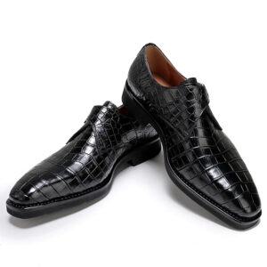 Men's Handmade Black Alligator Leather Shoes, Buckle Style Shoes, Party Wear Shoes