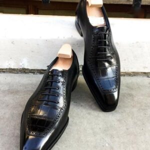 Men's Black Alligator Shoes For Men, Black Crocodile Shoes