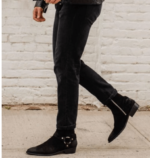 Bespoke Ankle High Black Madrid Strap Suede Boot - leathersguru