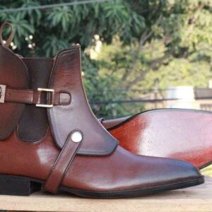 Handmade Mens Brown Leather Ankle High Boots, Men’s Chelsea Saddle Formal Boots, men boots