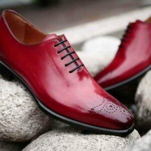 Mens Burgundy Brogue Oxfords Party Shoes, Men Leather Dress Shoes