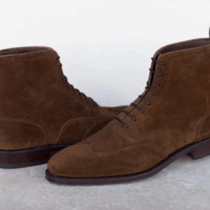 Mens Fashion Wing Tip Brown Suede Lace Up Ankle Boots, Men Ankle Boot