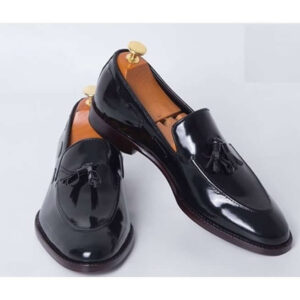 Handmade Mens Patent Leather Tassels Shoes, Men Black Tassels Moccasins Loafer