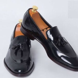 Handmade Mens Patent Leather Tassels Shoes, Men Black Tassels Moccasins Loafer