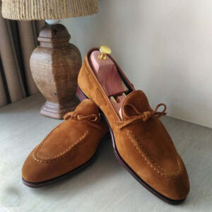 Handmade Suede Moccasin Shoes, Men loafer slip on Brown Tussles shoes