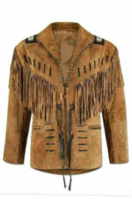 Handmade Men's Western Suede leather jacket, Men coy boy western Fringe Jacket - leathersguru