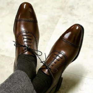 Bespoke Brown Leather Cap Toe Lace Up Shoe for Men - leathersguru