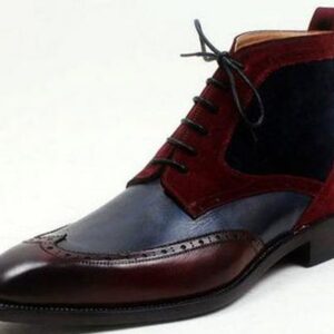 Handmade Mens fashion burgundy high ankle boots, men leather boots