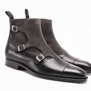 Men Two Tone Leather Boot, Men Triple Monk Boot, Mens Formal Boot