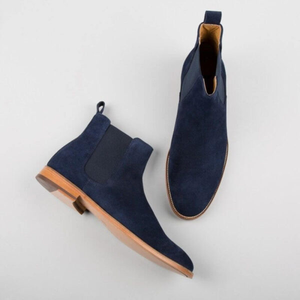 Bespoke Ankle High Blue Chelsea Suede Dress Boot,Oxford Shoes - leathersguru